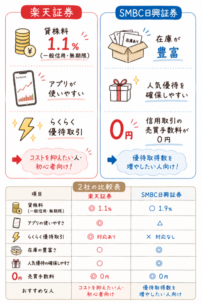 クロス取引の楽天証券とSMBC日興証券の比較